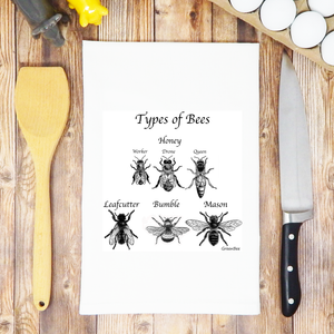 Green Bee Tea Towels - Types of Bees Tea Towel, Bumble, Honey, Mason, Leaf Cutter