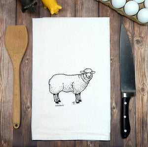 Green Bee Tea Towels - Sheep Hand Printed Flour Sack Tea Towel