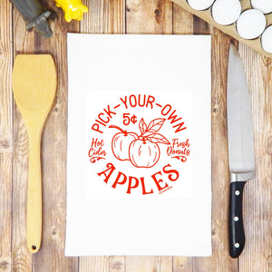 Green Bee Tea Towels - Fall Pick Your Own Apples Kitchen Towel