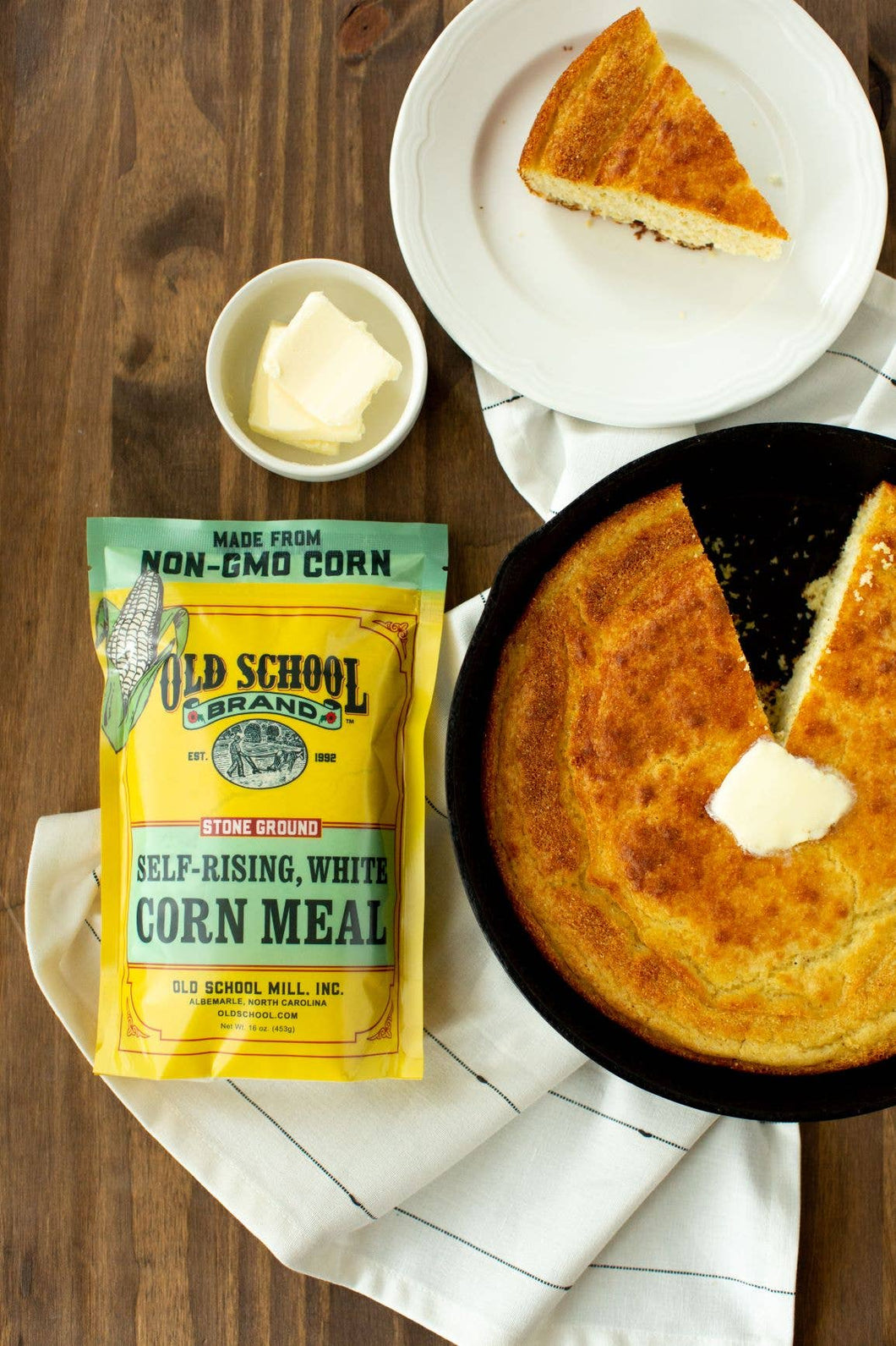 Old School Brand™ - Self Rising White Corn Meal, 1lb