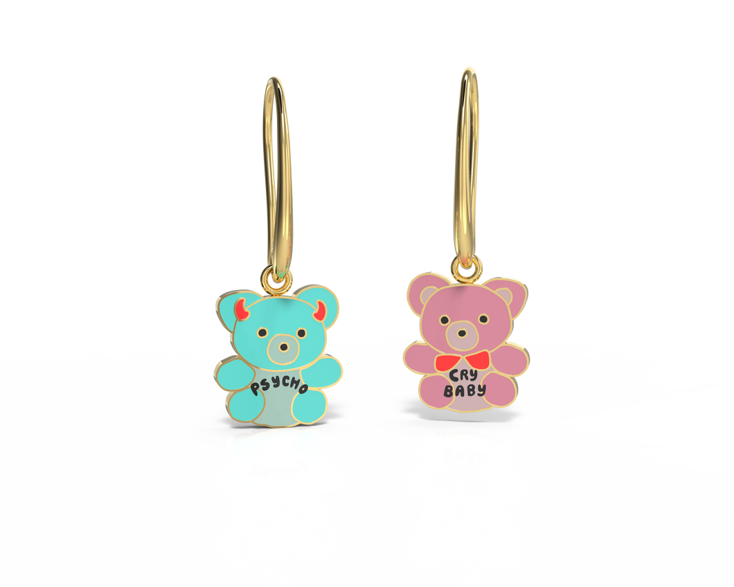 Yellow Owl Workshop - Cry Baby Psycho Teddies Earrings - 18k Gold Gilt Enamel